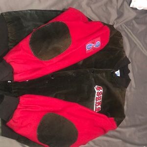Vtg SF49ers Leather Bomber Varsity QB Rugby Jacket